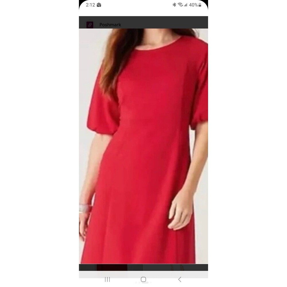 J. Jill red knit midi dress XL puff sleeve A-line minimalist comfy career casual